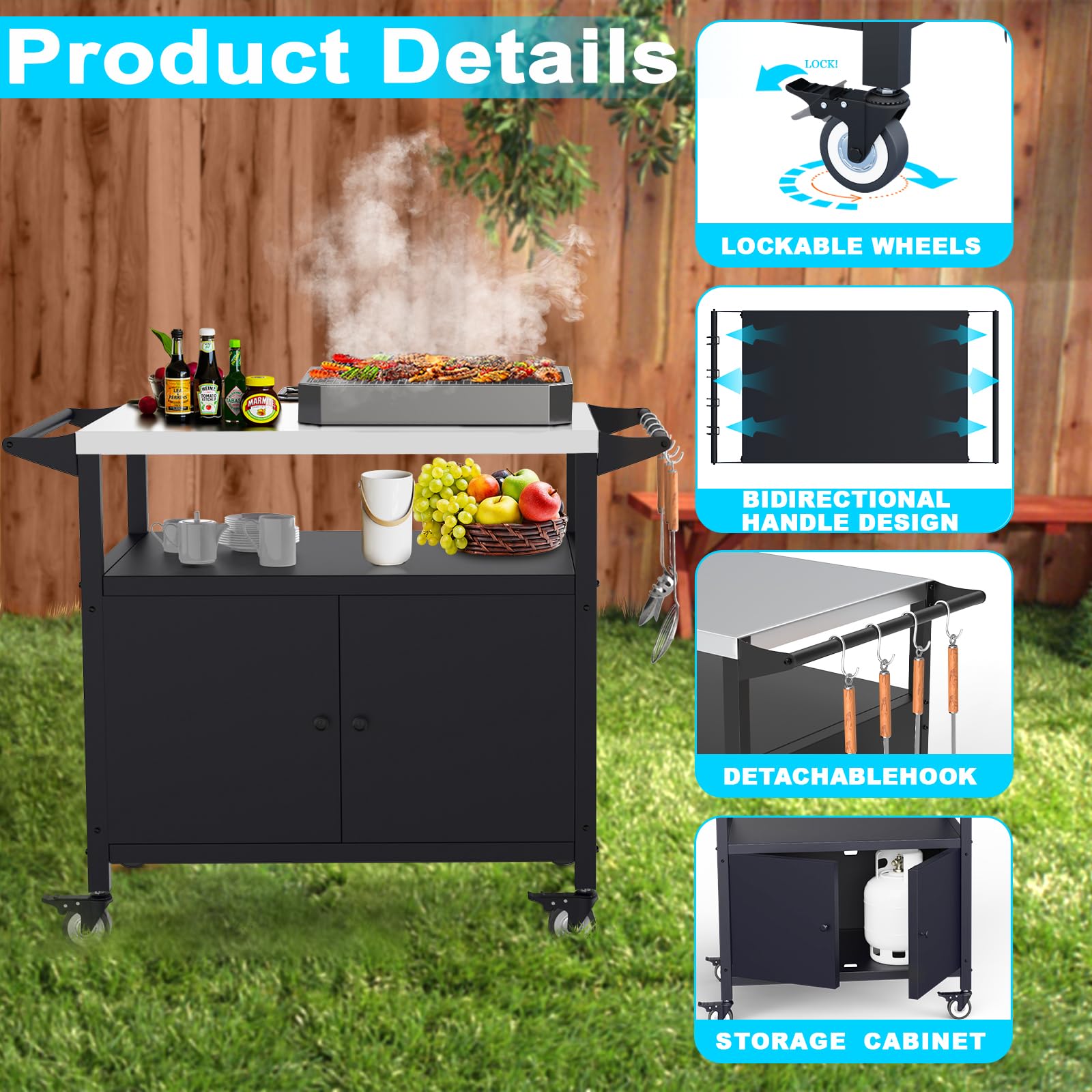 COZEER open shelf and closed cabinet storing plates and propane tank safely