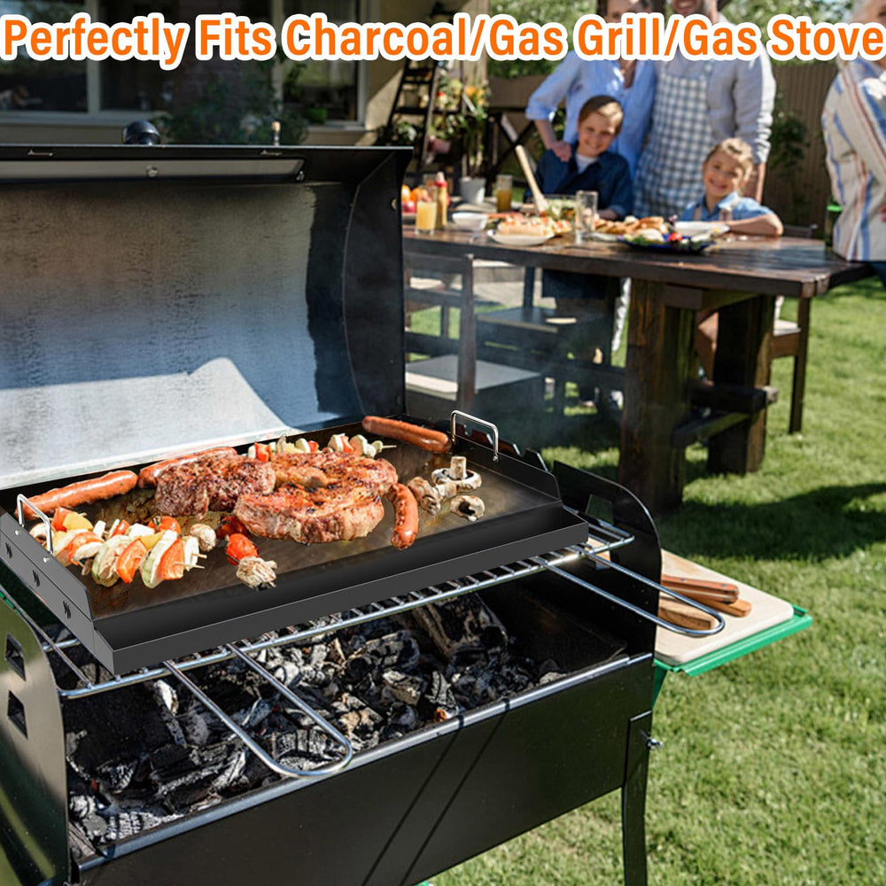 COZEER included griddle scraper next to griddle for easy post-cook cleanup