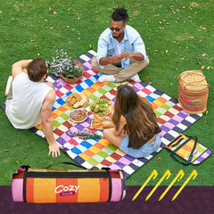 Cozy Club front view of folded blanket showing compact self-pack benefit