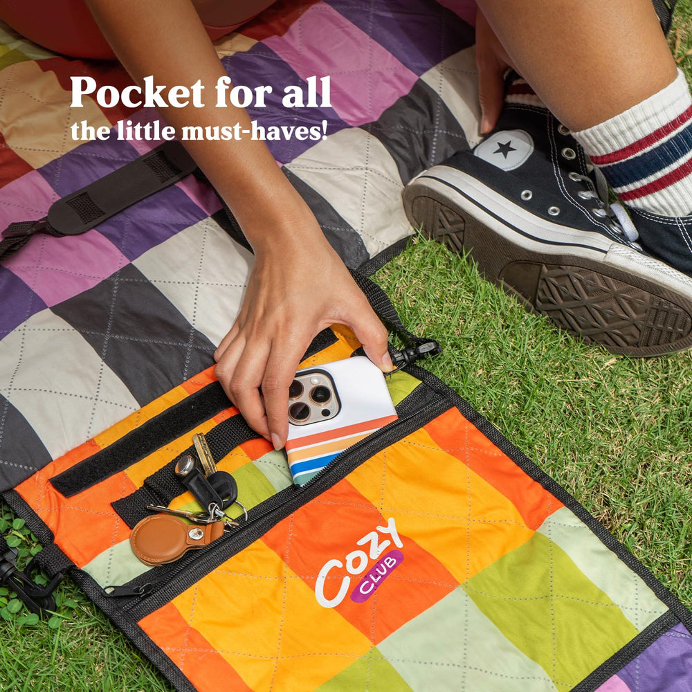 Cozy Club shoulder strap being used for hands-free transport convenience