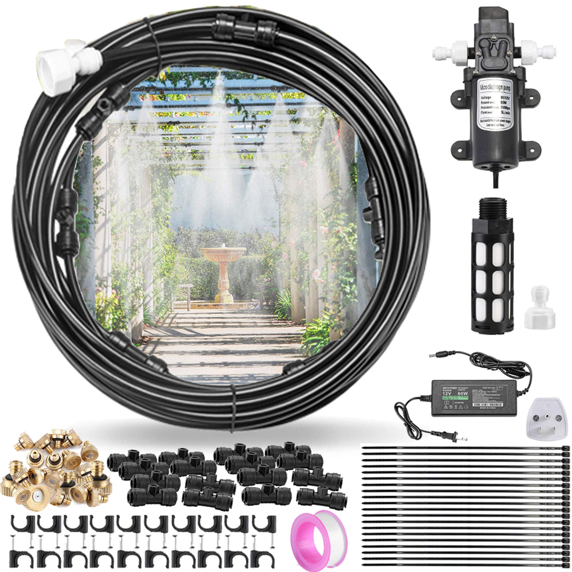 CozyCabin front view of misting kit showing complete contents and quick setup benefit