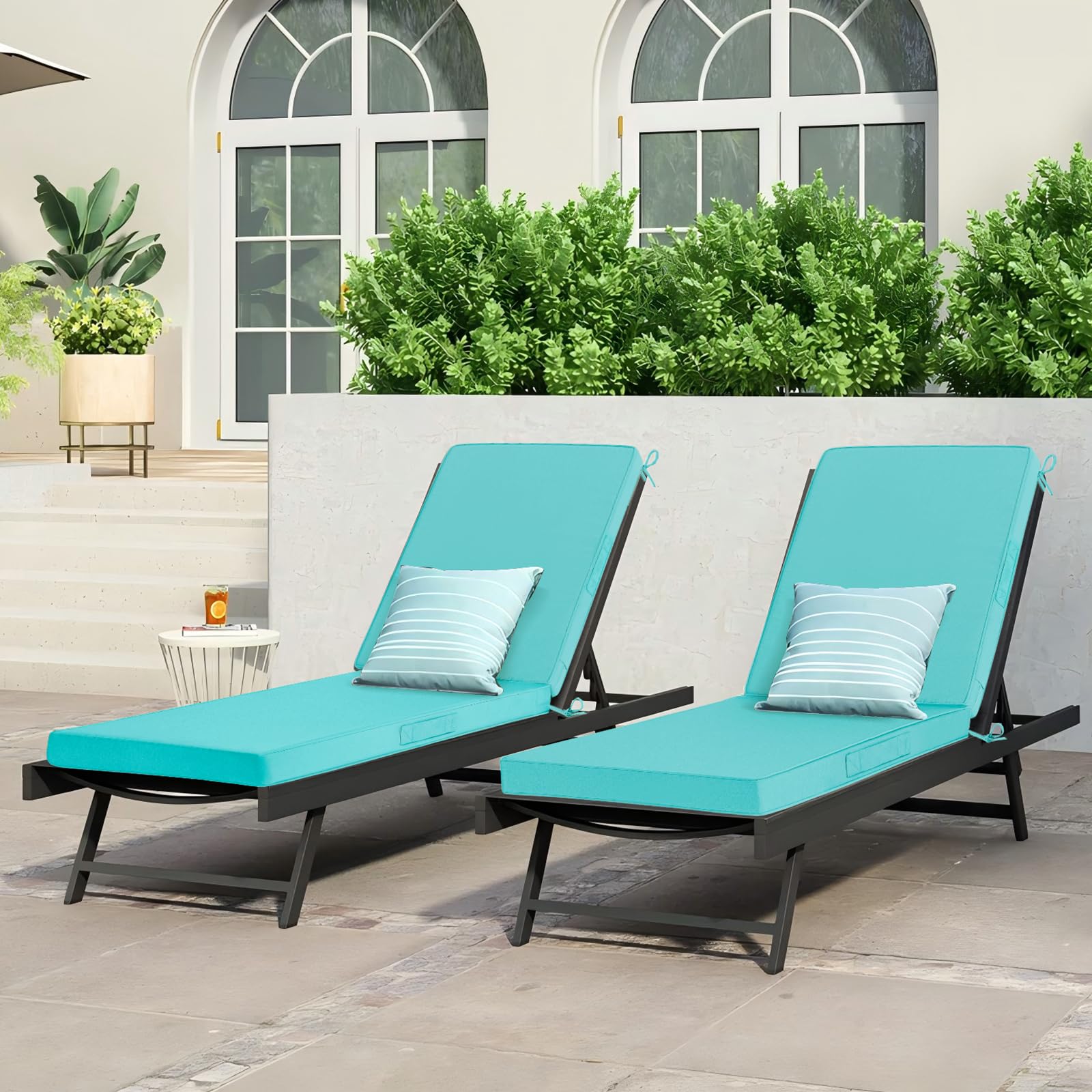 Cozyide chaise cushion in use poolside demonstrating waterproof protection and relaxation