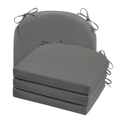 Cozyide front view of four dark grey outdoor chair cushions showing neat uniform look and curb appeal