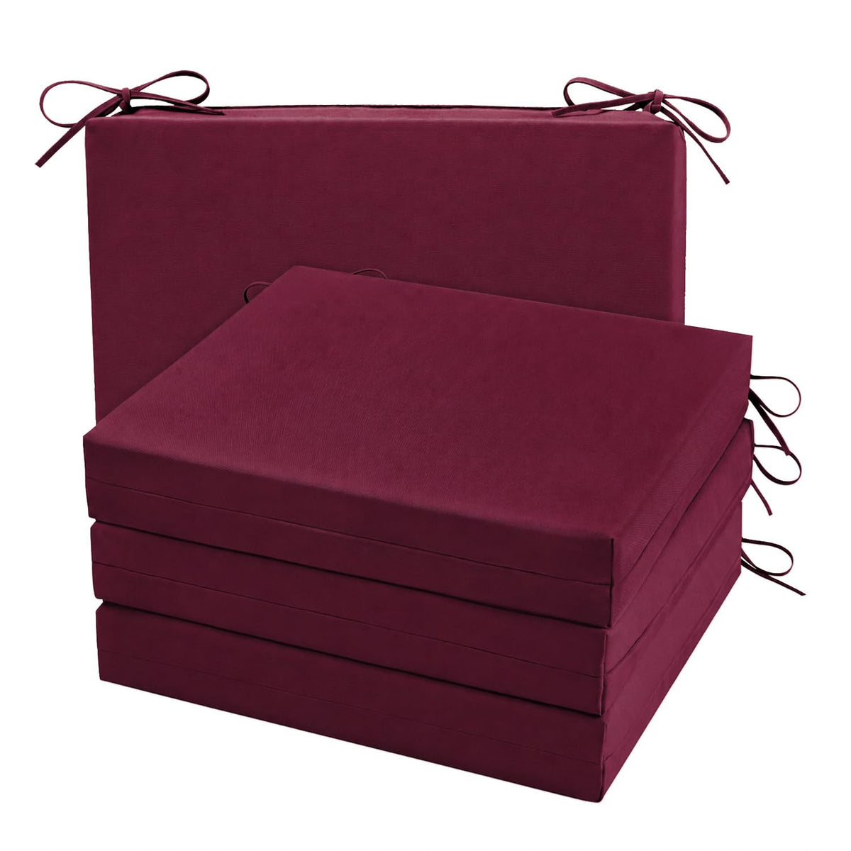 Cozyide front view of four burgundy cushions showing full set and benefit of coordinated seating