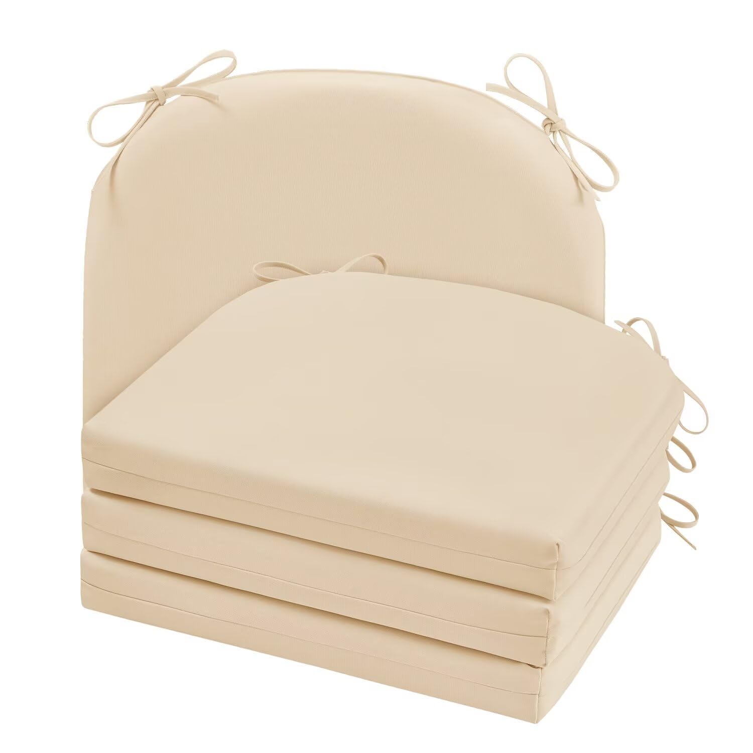 Cozyide front view of four beige cushions showing neat pack and benefit of uniform seating