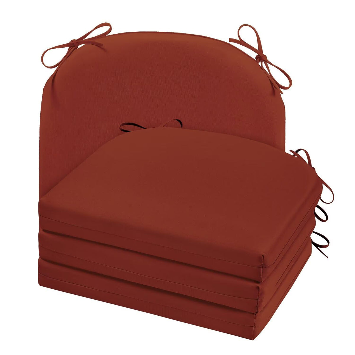 Cozyide front view of four brick red cushions showing neat fit and color