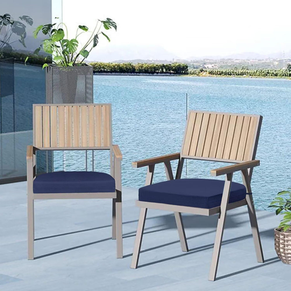 Cozyide cushions in garden setting showing coordinated navy style comfort benefit