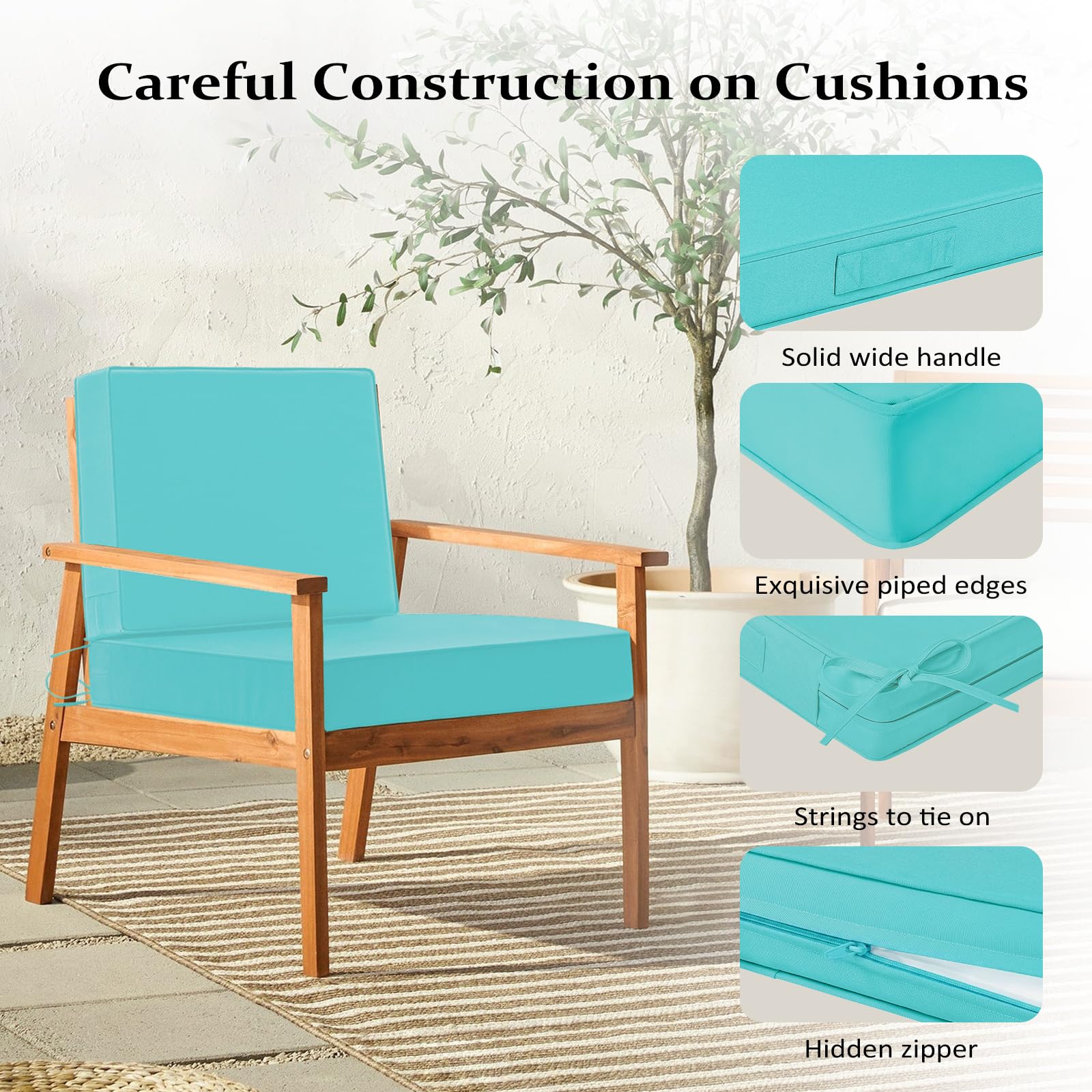 Cozyide non-slip ties attached to chair securing cushion during outdoor use