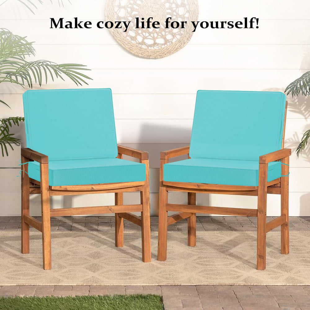 Cozyide teal cushions staged on a patio set illustrating style and comfort