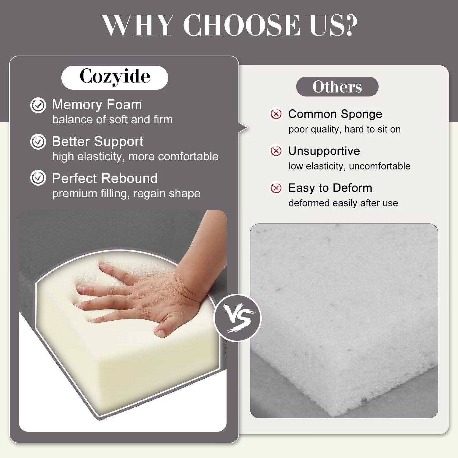 Cozyide vacuum-packed cushion in box illustrating compact shipping and easy unpacking benefit