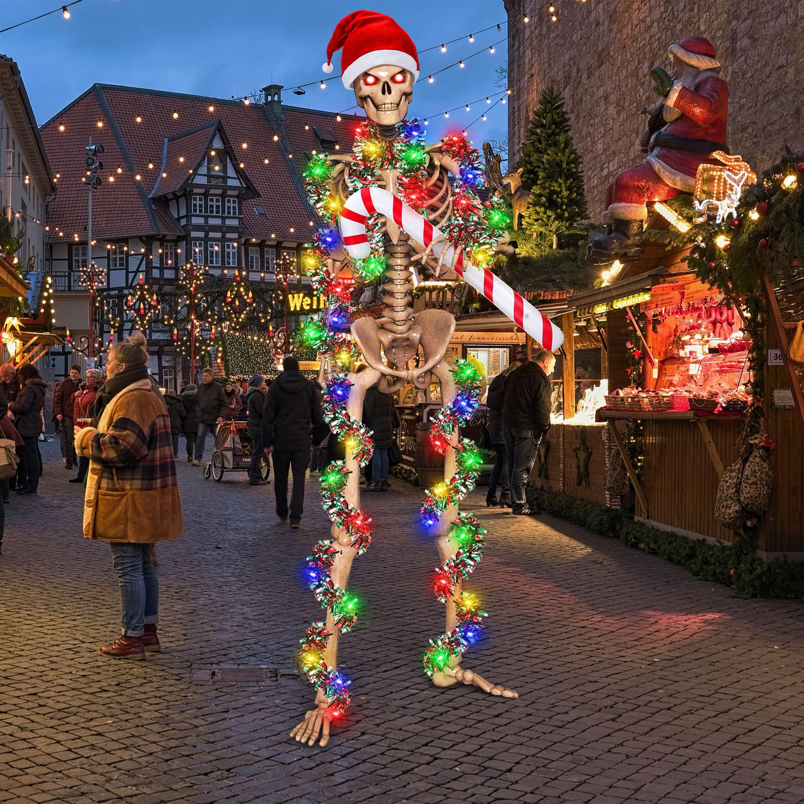 Cozypower yard display with dressed skeleton creating eye-catching outdoor holiday decor