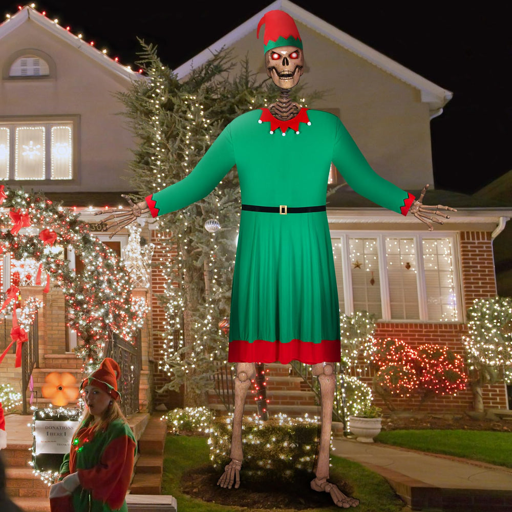 Cozypower dressed skeleton in yard at night creating eye-catching display
