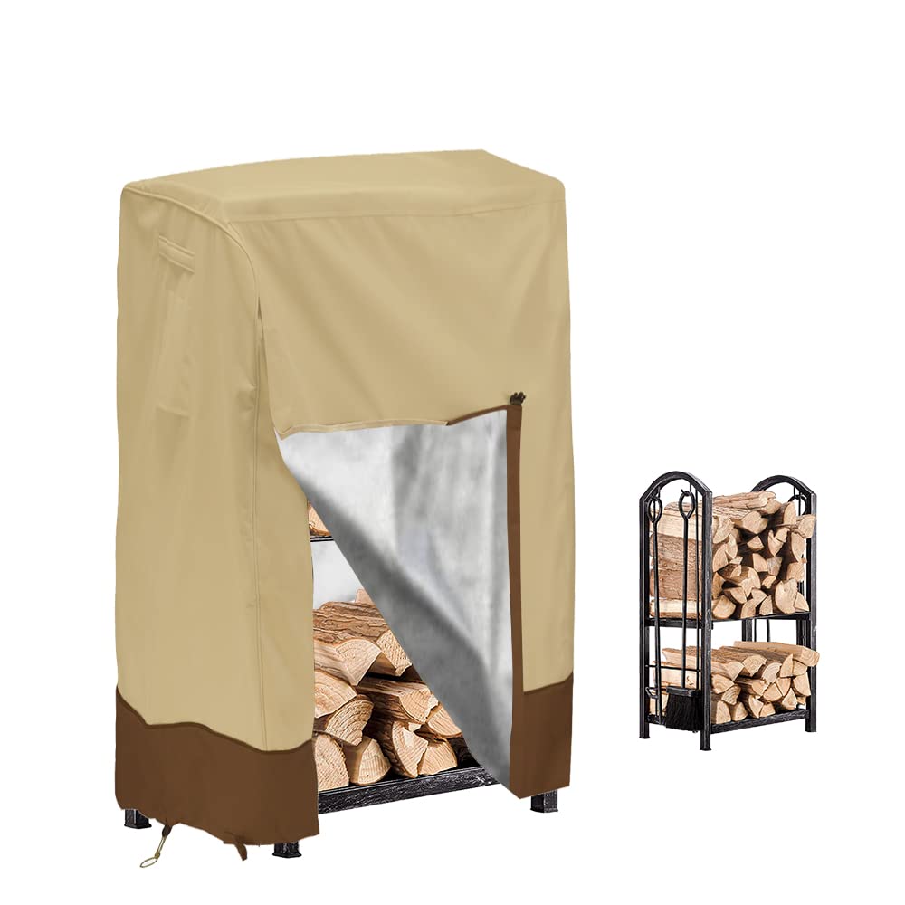 Cozzka front view of cover protecting stacked firewood with waterproof benefit