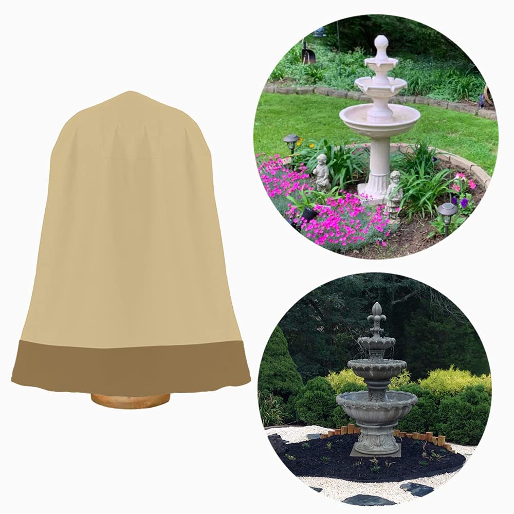 Cozzka cover shown in garden setting protecting fountain and decor