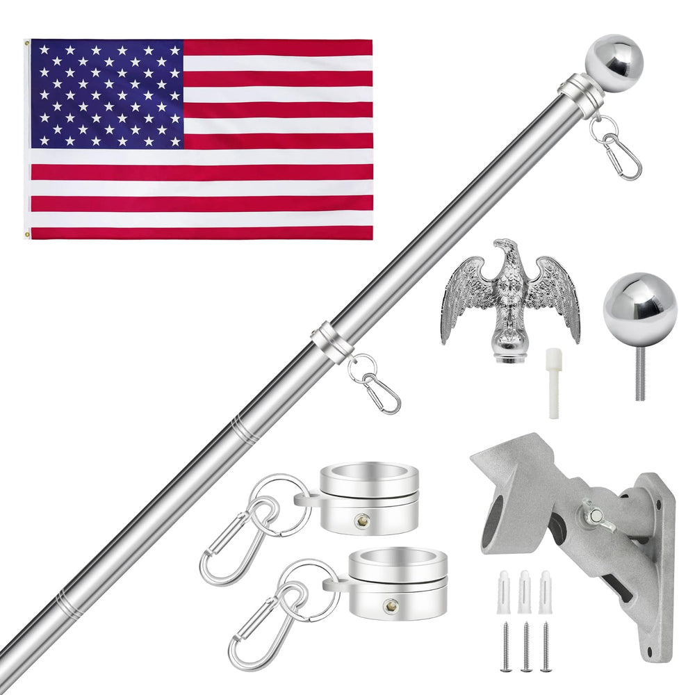 CQ Garden front view of 6ft stainless steel flag pole kit showing complete set and benefits