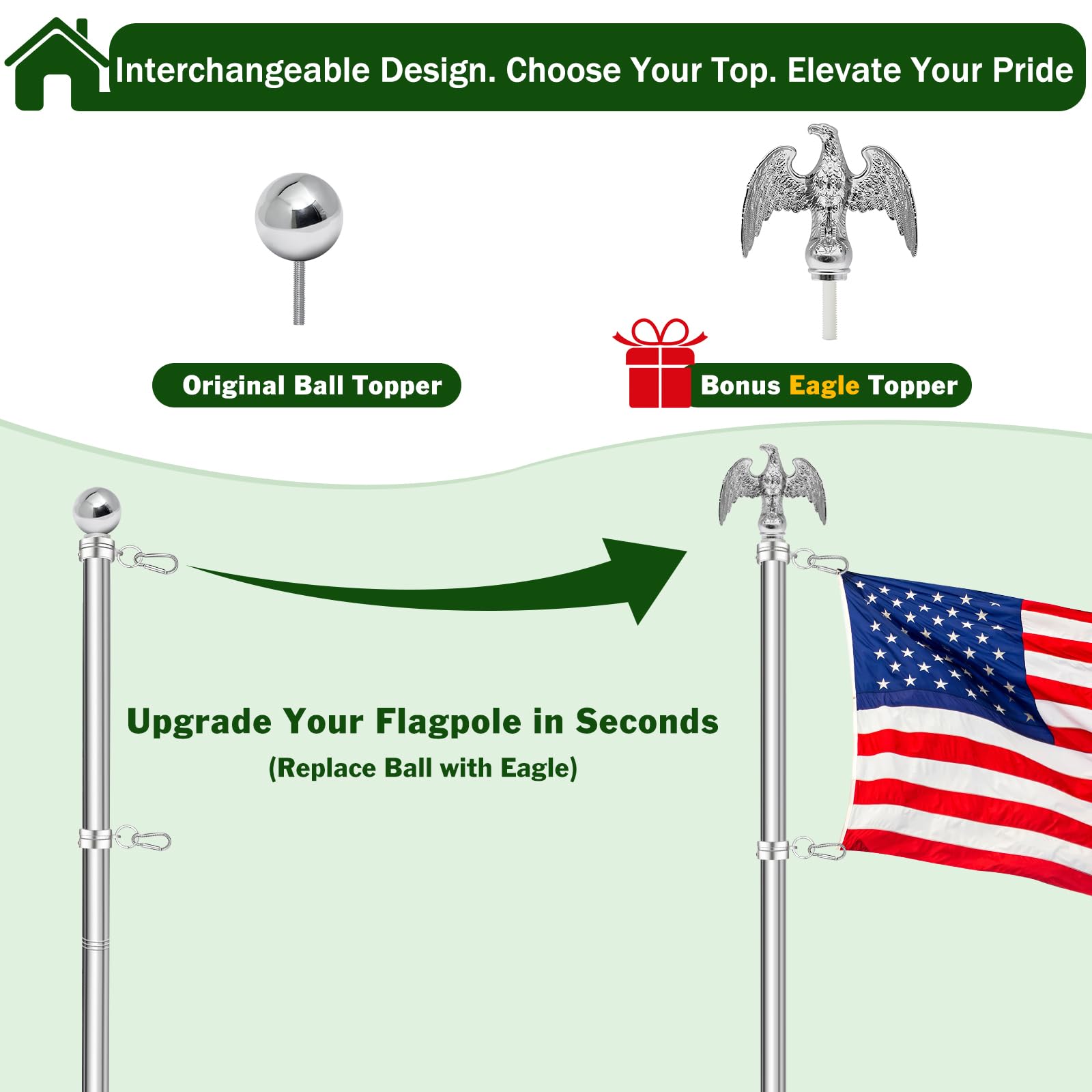CQ Garden flag pole mounted on porch showing secure installation and elevated visibility