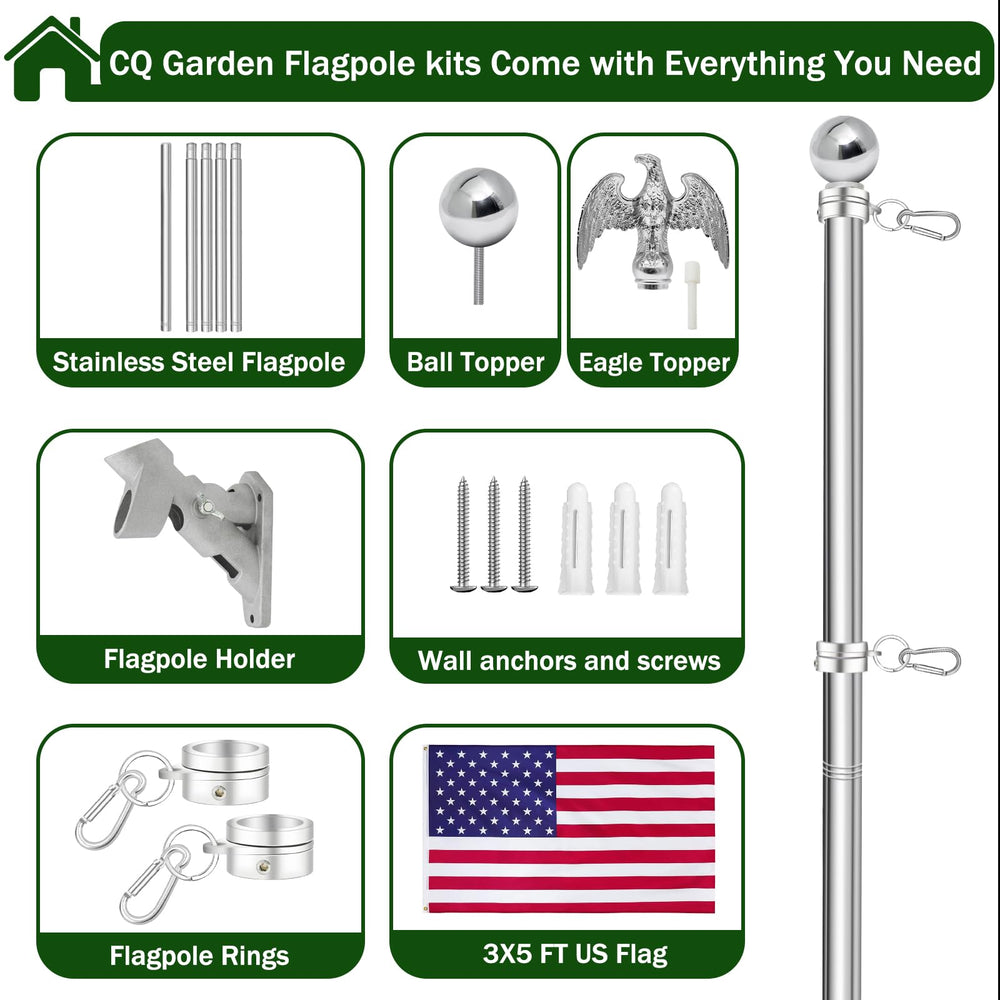 CQ Garden flag pole next to person showing 6ft scale and proportionate outdoor display