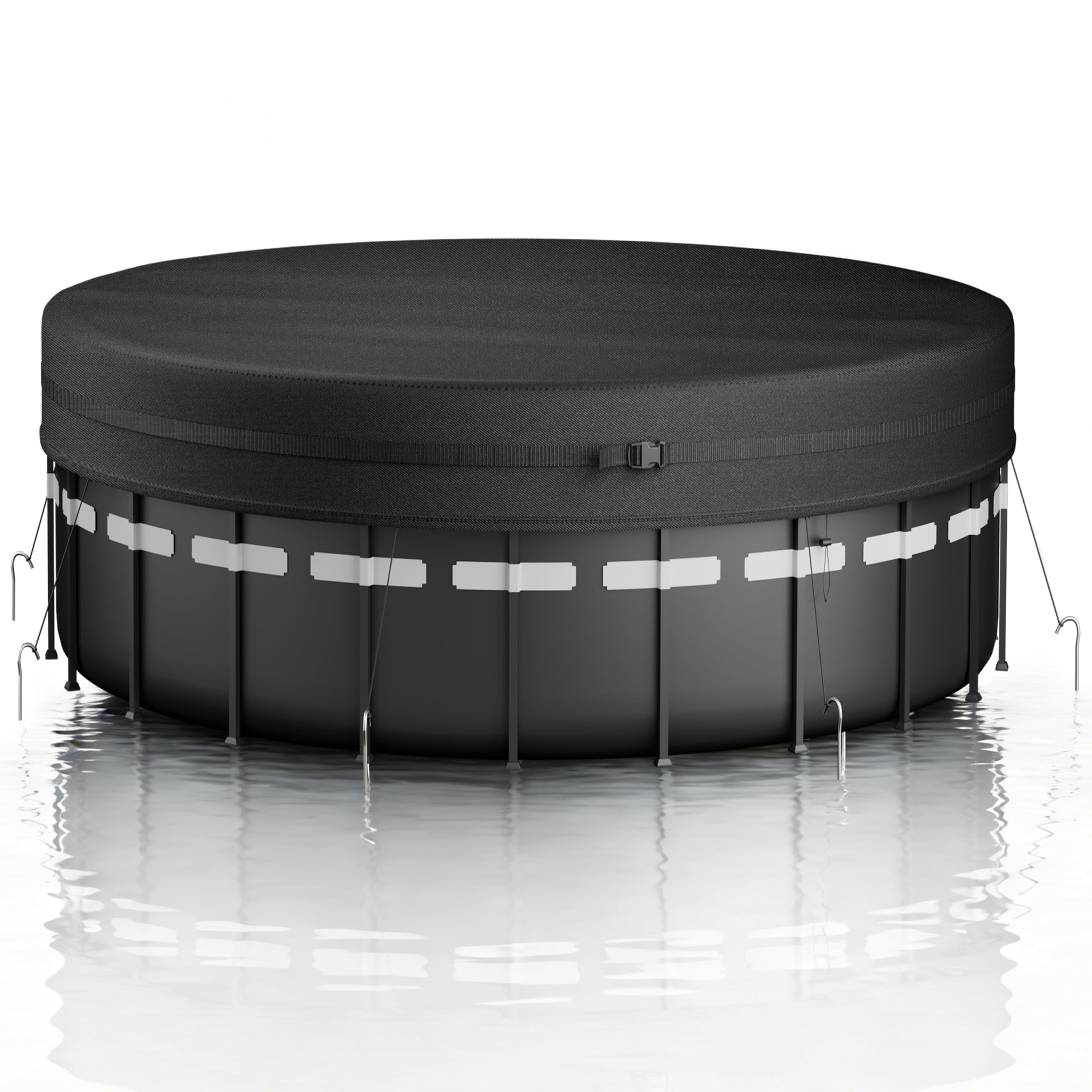 CQQGO front view of 14ft round pool cover showing full protection benefit