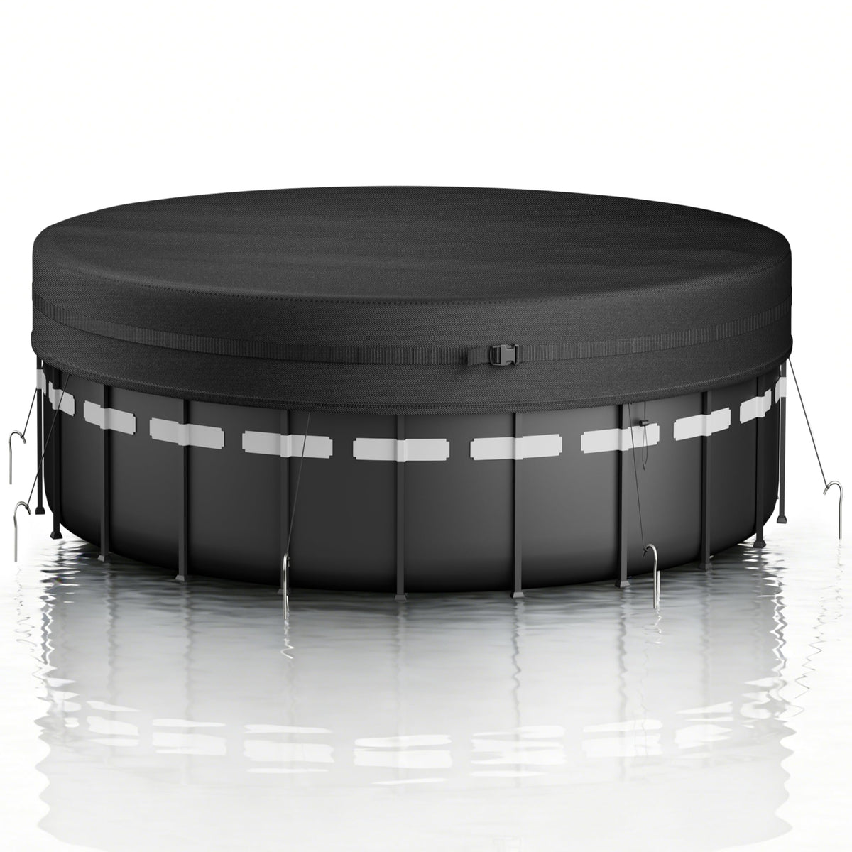 CQQGO front view of 14ft round pool cover showing full protection benefit