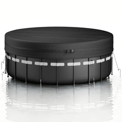 CQQGO front view of 14ft round pool cover showing full protection benefit