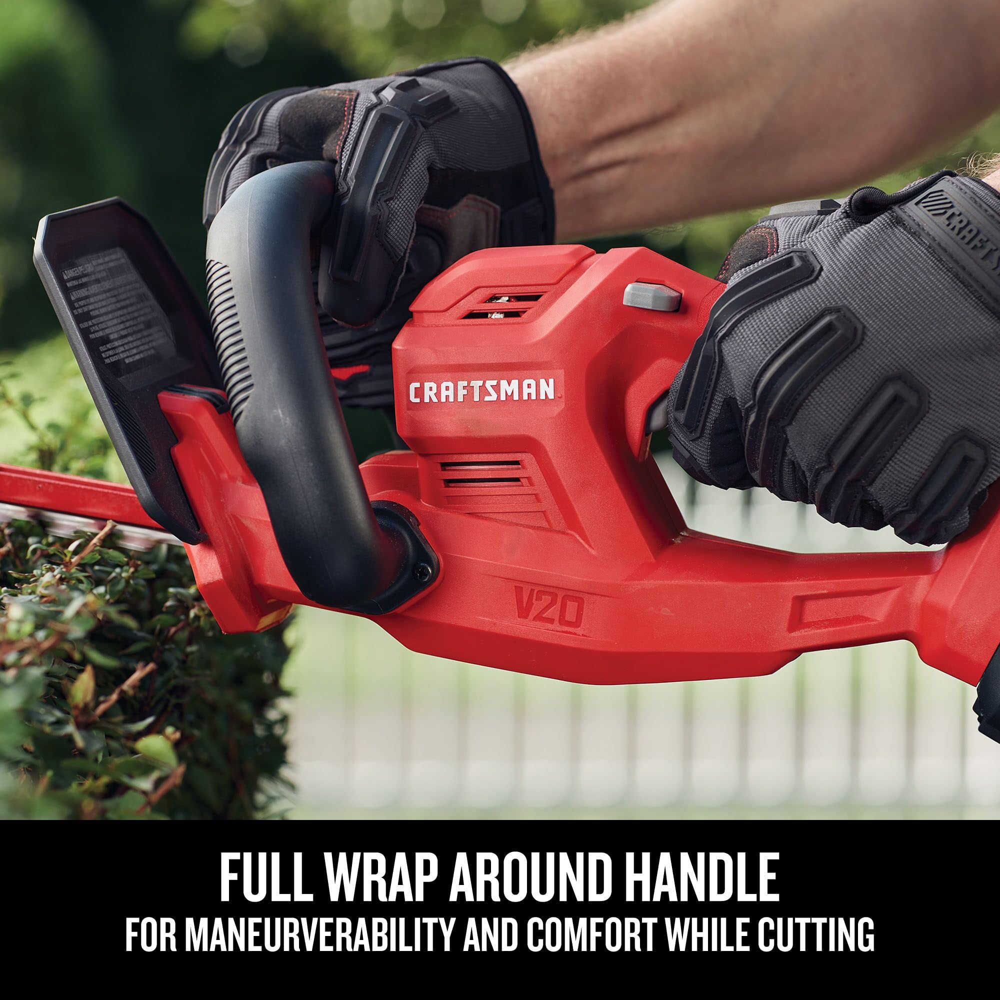 CRAFTSMAN hedge trimmer cutting a hedge demonstrating efficient trimming
