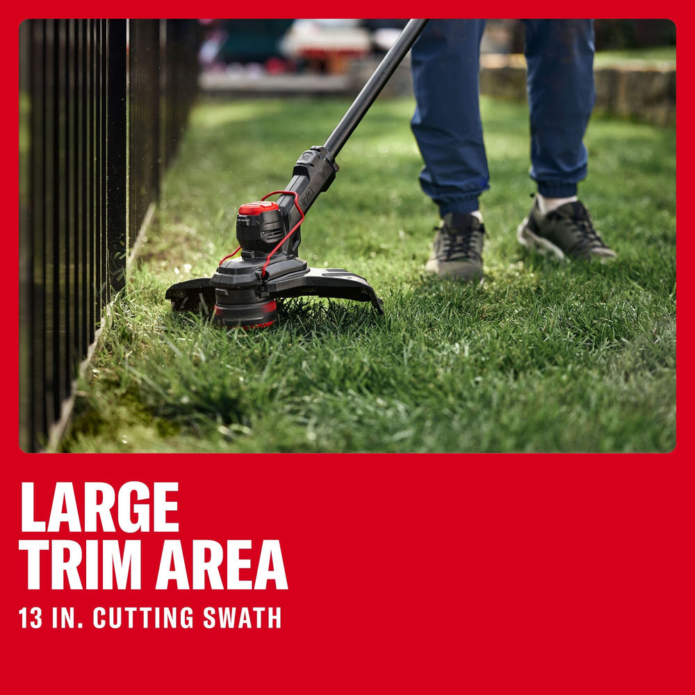 CRAFTSMAN trimmer cutting wide swath in grass for faster jobs