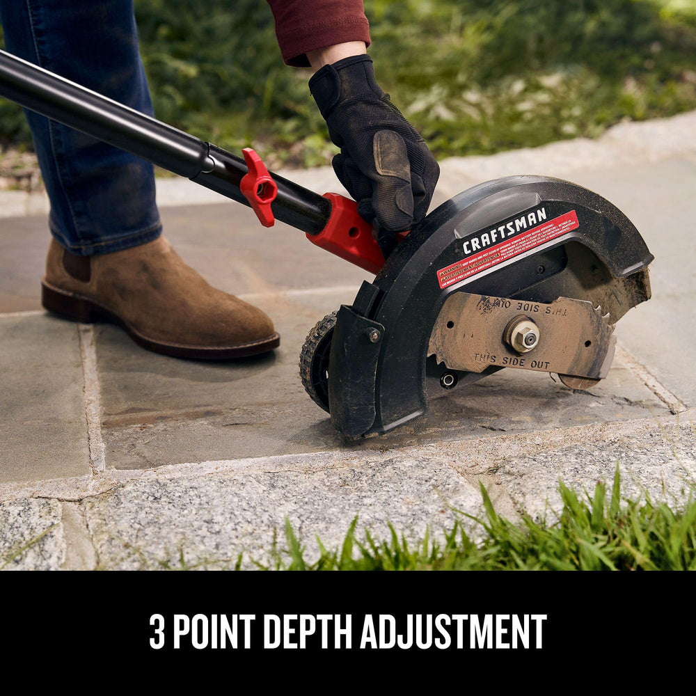 CRAFTSMAN edger blade and depth settings closeup for precise trench control