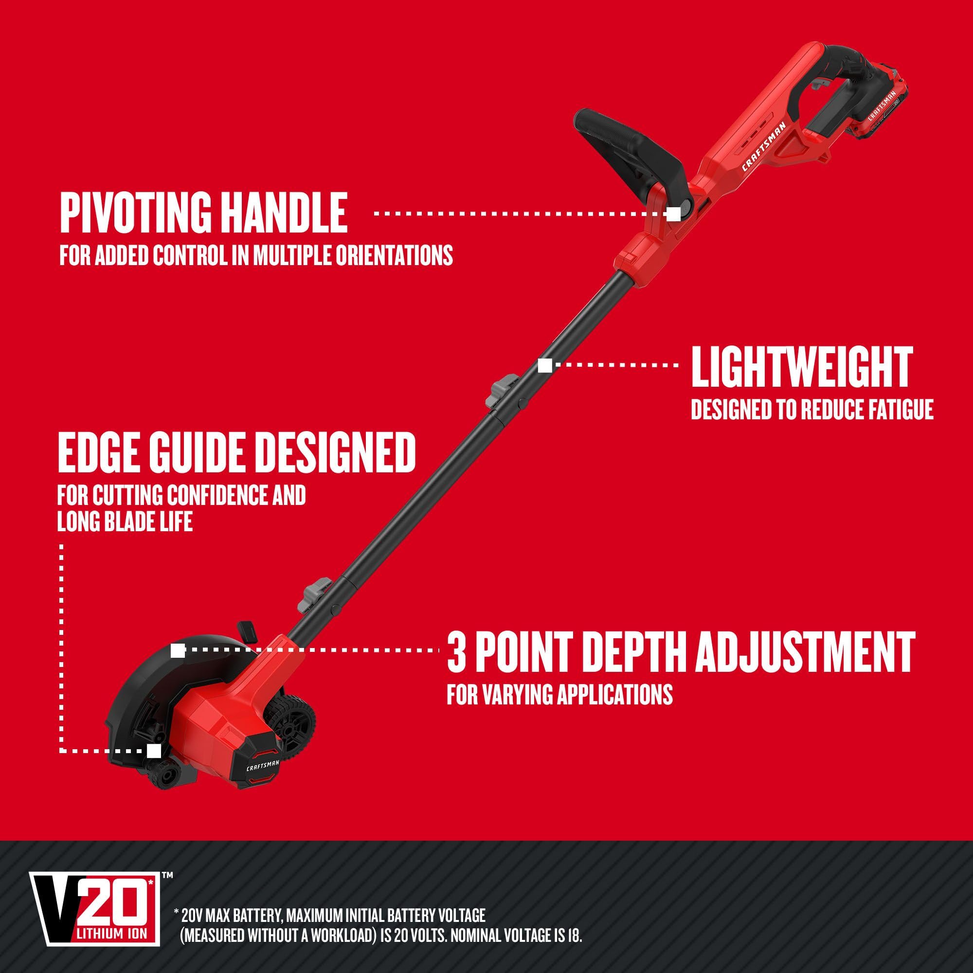 CRAFTSMAN edger pivoting handle detail offering user comfort