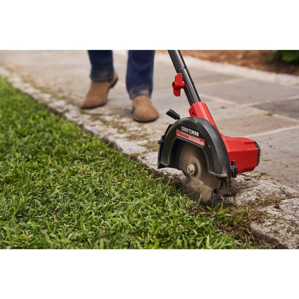CRAFTSMAN edger next to ruler showing compact size and easy transport