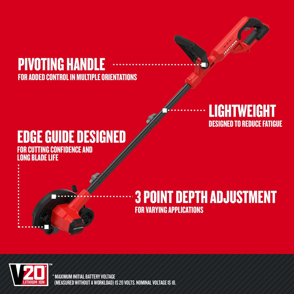 CRAFTSMAN edger side profile illustrating lightweight body for effortless mobility