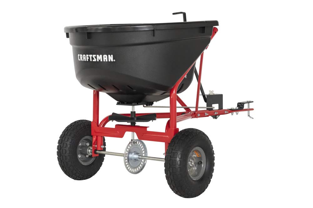 CRAFTSMAN front view of 110 lb hopper showing capacity and durable build