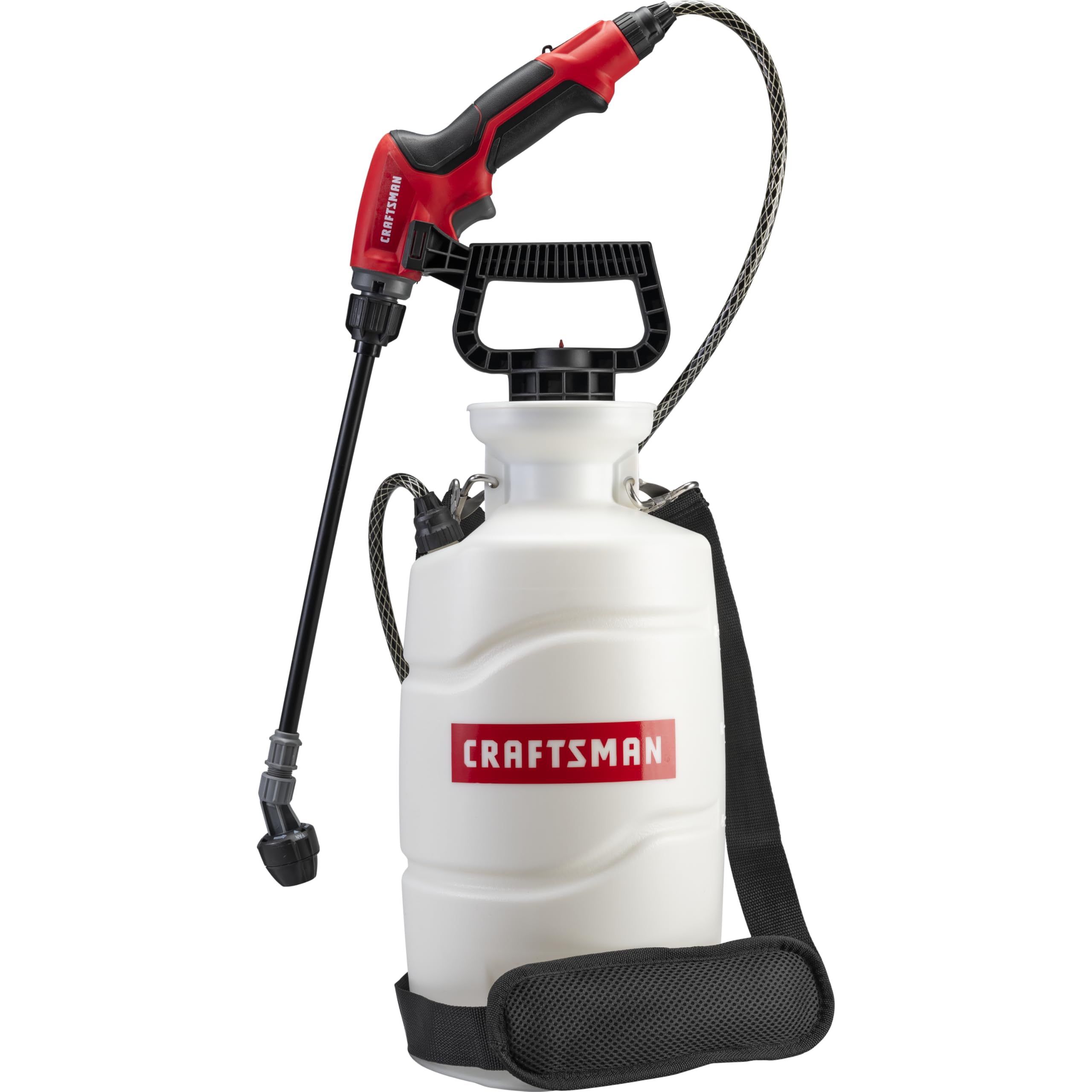 CRAFTSMAN front view of 2-gallon sprayer showing tank and padded strap for comfort