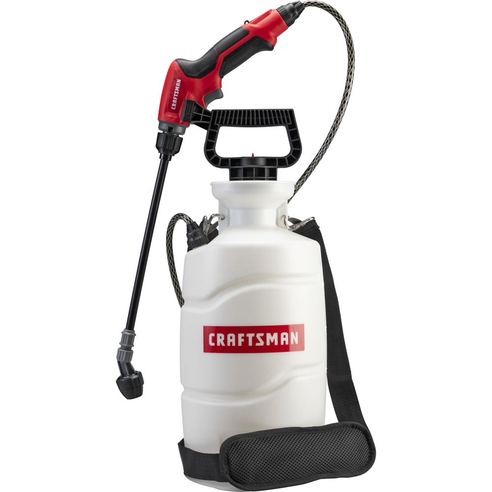 CRAFTSMAN front view of 2-gallon sprayer showing tank and padded strap for comfort