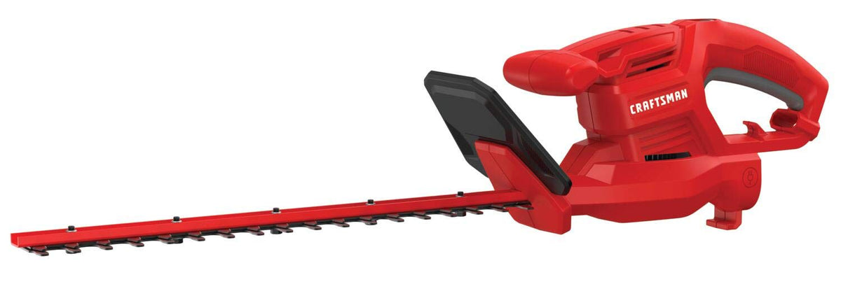CRAFTSMAN hedge trimmer front view showing compact body and 17-inch blade for precise trimming