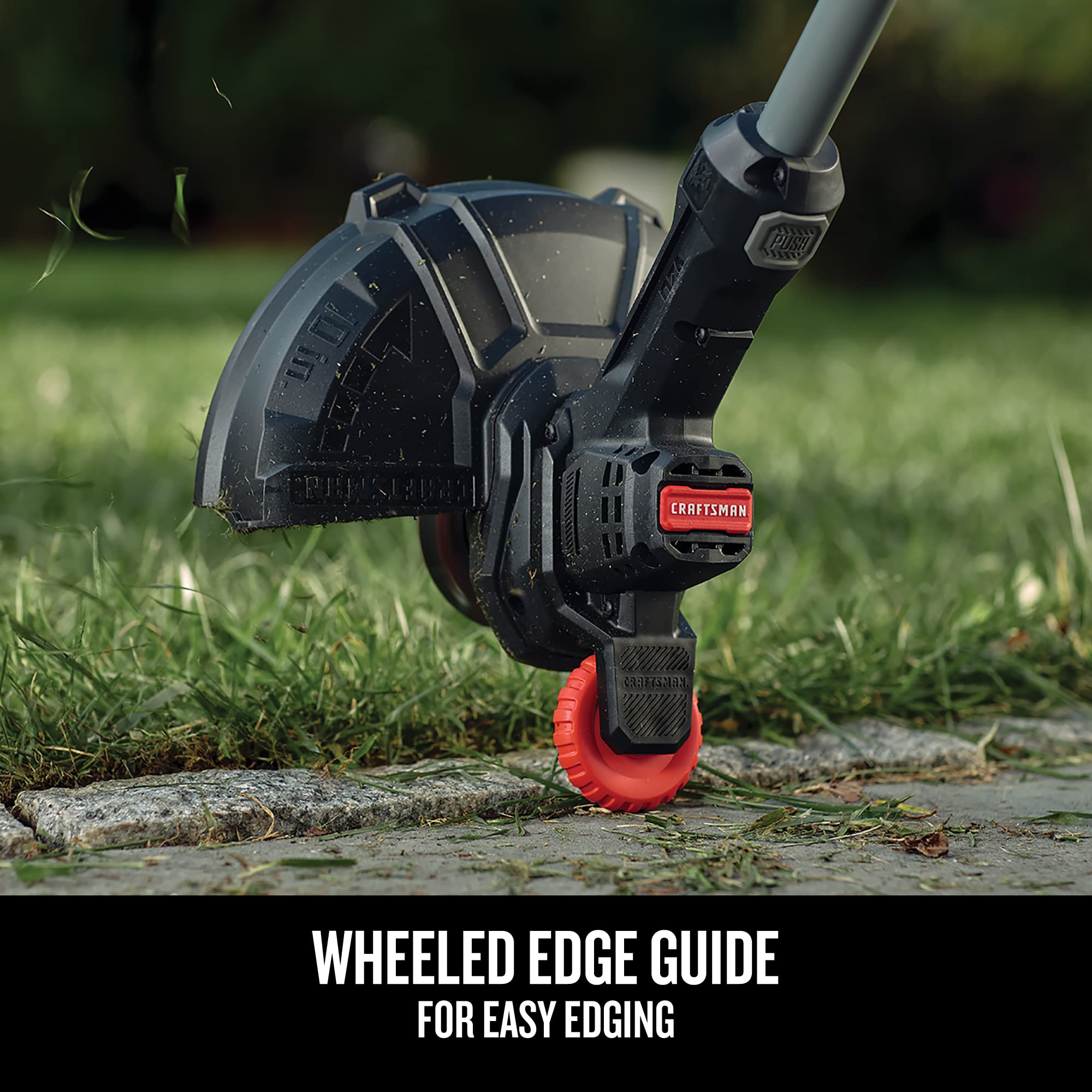 CRAFTSMAN trimmer in use edging a sidewalk for clean defined borders