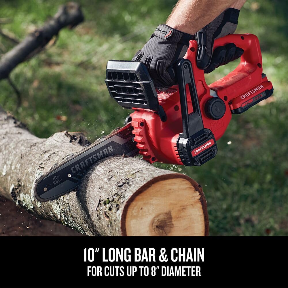 CRAFTSMAN V20 2.0Ah battery and charger displayed for quick recharge convenience