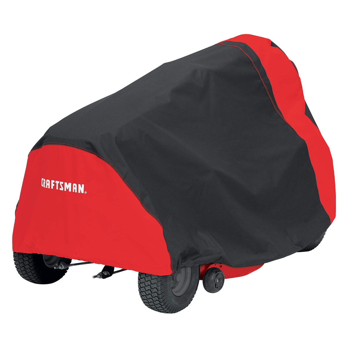 CRAFTSMAN cover front view fitted on a riding mower protecting it from weather