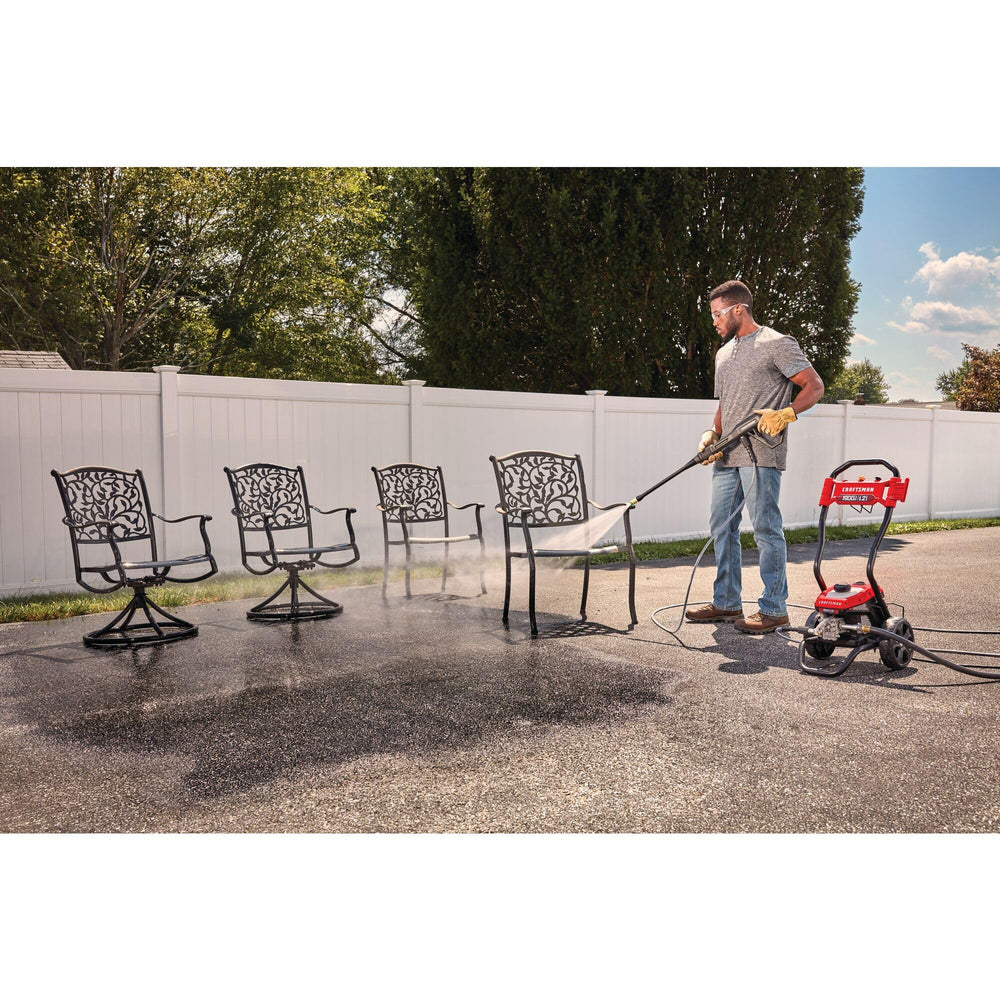 CRAFTSMAN pressure washer next to a ruler showing scale and footprint