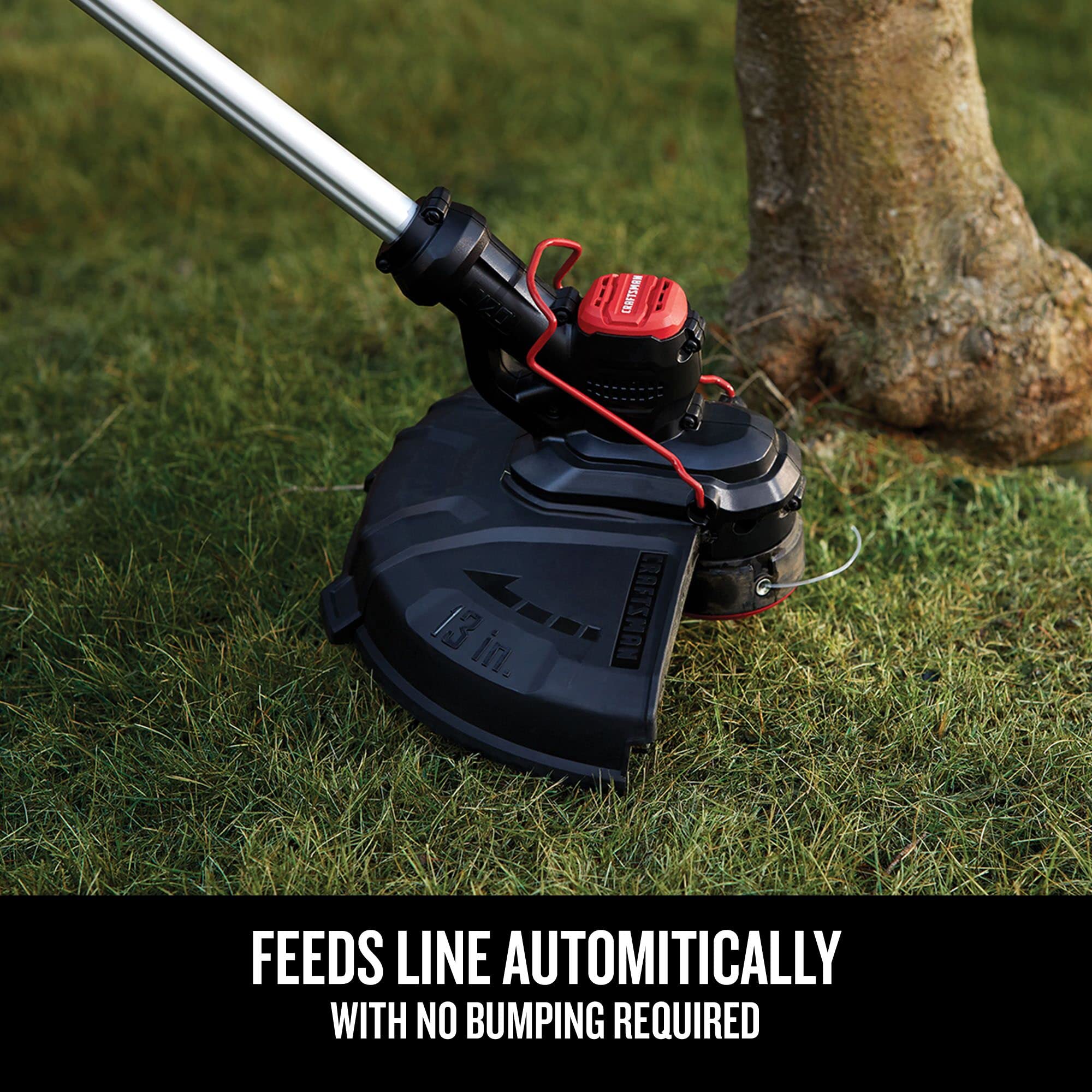 CRAFTSMAN beside ruler showing 13-inch cutting swath for efficient coverage