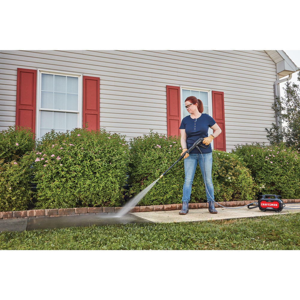 CRAFTSMAN onboard storage with hose, nozzles and wand organized for quick setup