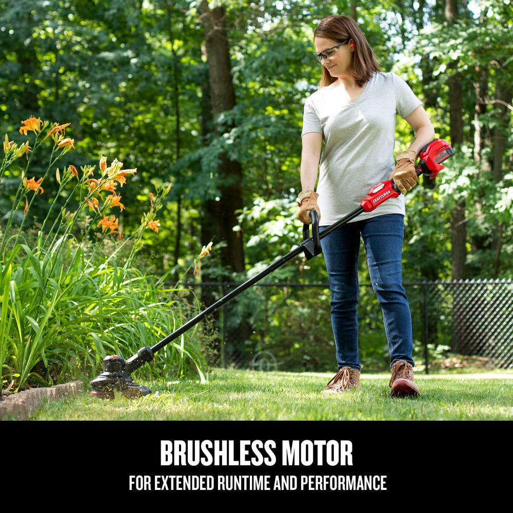 CRAFTSMAN trimmer beside handrail illustrating compact lightweight design