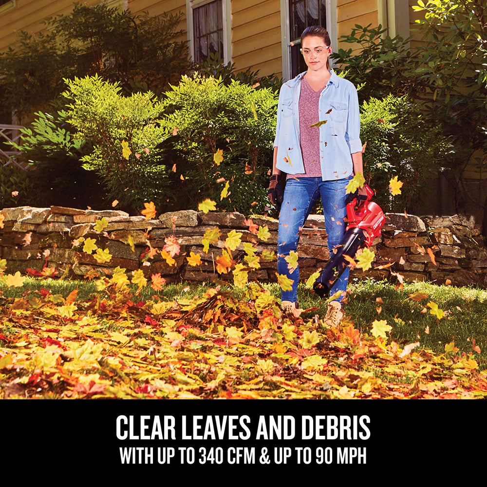 CRAFTSMAN V20 blower in use on driveway showing fast leaf and debris clearing