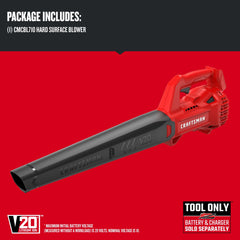 CRAFTSMAN V20 blower side profile highlighting lightweight maneuverability