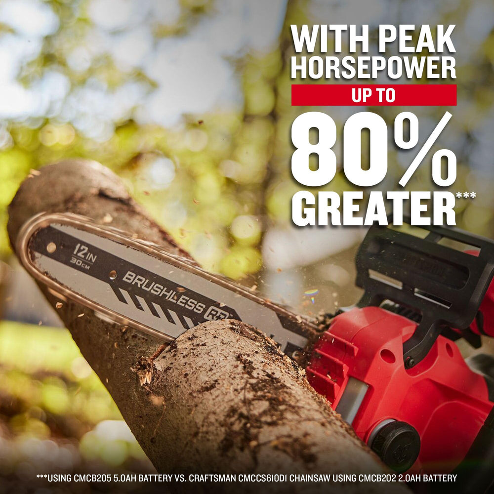 CRAFTSMAN saw cutting a branch demonstrating maneuverability and clean cuts