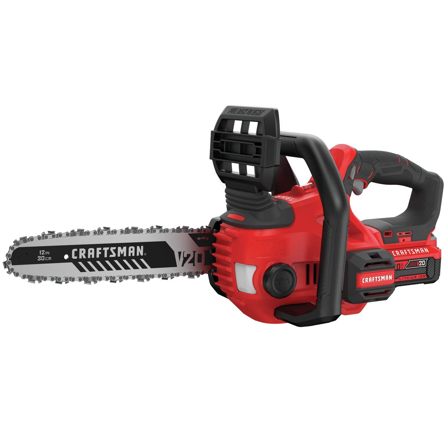 CRAFTSMAN V20 front view showing compact saw and 4.0 Ah battery for portability