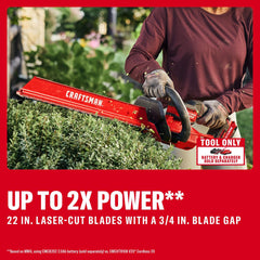 CRAFTSMAN V20 hedge sweep attachment mounted showing faster cleanup benefit
