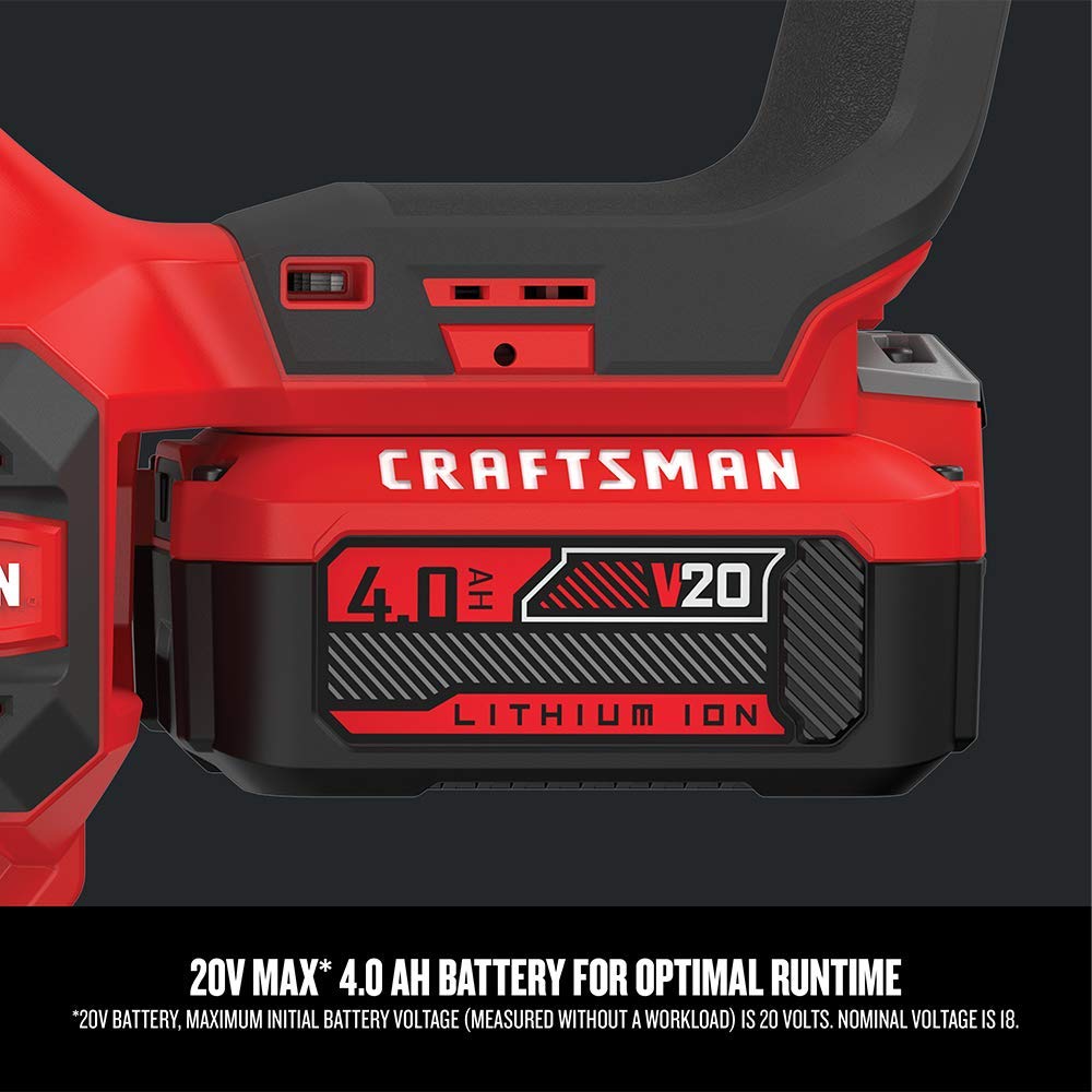 CRAFTSMAN V20 cutting small branch in yard showing easy pruning performance
