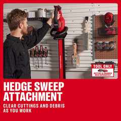 CRAFTSMAN V20 in use trimming a large hedge demonstrating extended reach and control