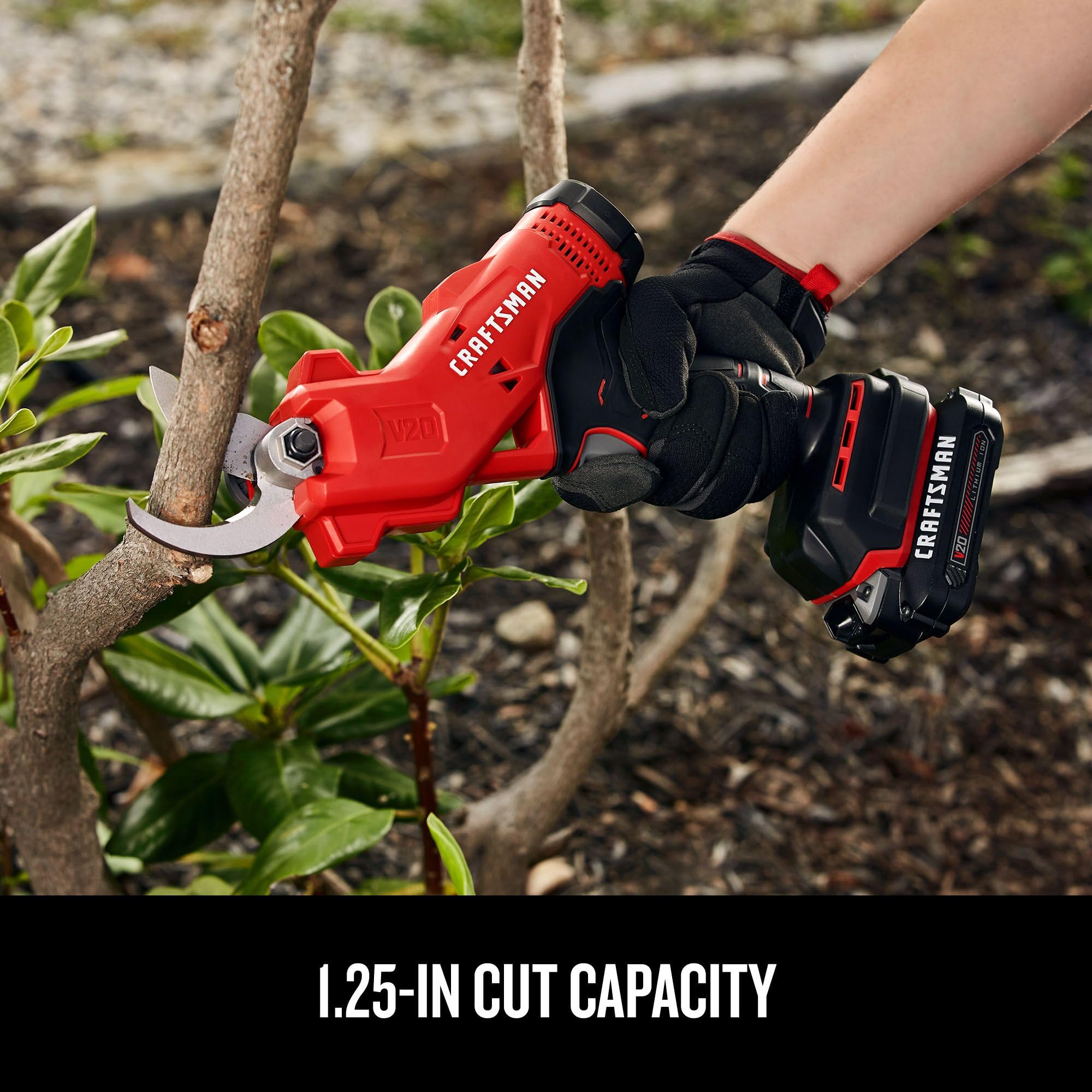 CRAFTSMAN V20 pruner side profile highlighting handle design and balance for reduced hand fatigue
