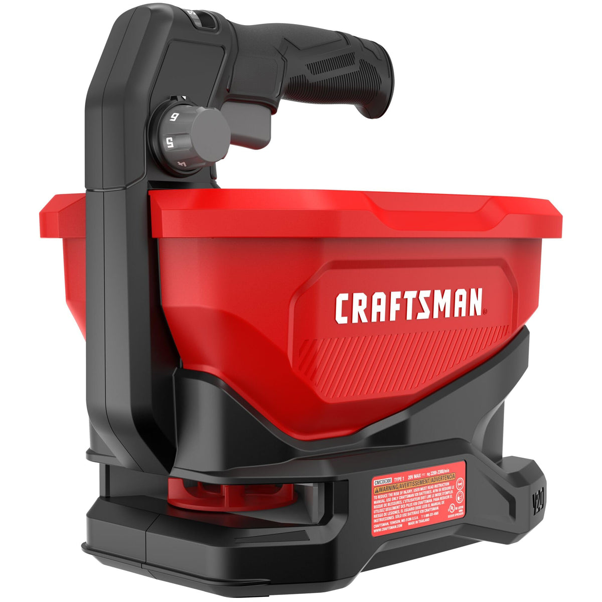 CRAFTSMAN V20 spreader front view showing ergonomic handle and compact design for easy use